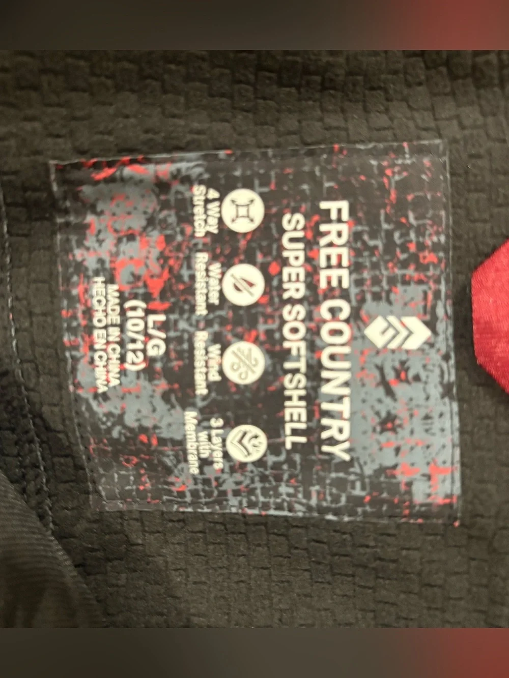 Free Country Black Softshell Jacket with Red and Gray Accents